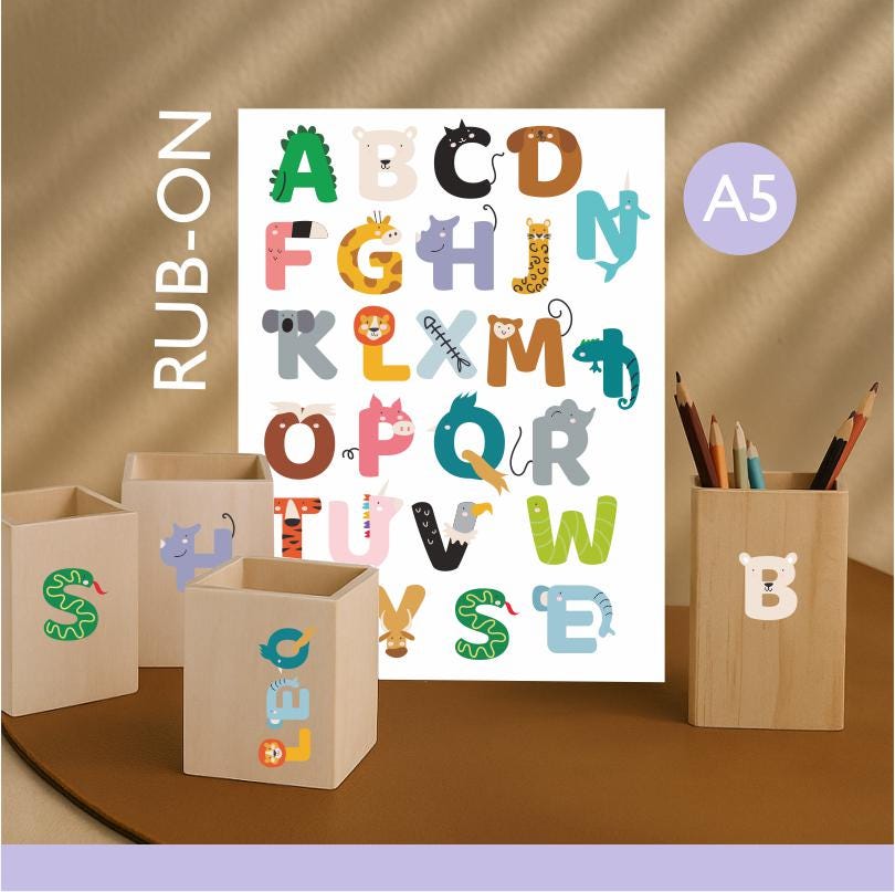 Rub-On Tier Alphabet ABC Sticker mit Tieren