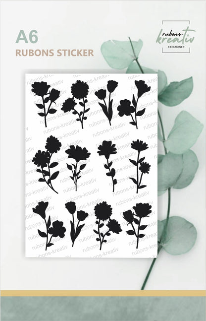 schwarze Blumen Rub Ons Sticker