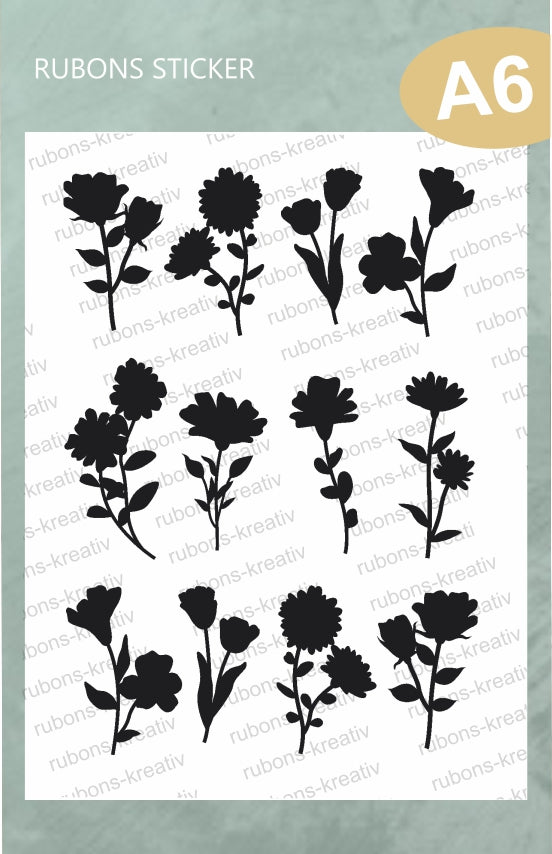 schwarze Blumen Rub Ons Sticker