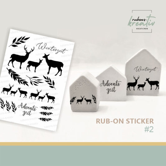 2# Winterhirsch - rub-ons Sticker Weihnachten - für Dekoration auf Raysin, Keraflott