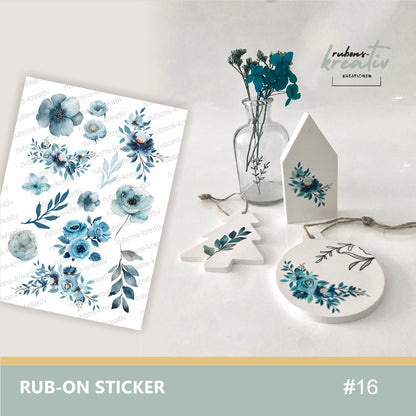 16# Winterblumen randlose Rub-On Sticker Floral Blumen blau A6 für Raysin, Keraflott, Glas, Holz