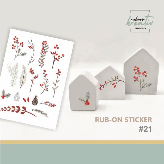 21# Winterliche Weihnachtszweige Rub Ons Sticker A6 blütenäste für Raysin, Keraflott, Glas, Holz