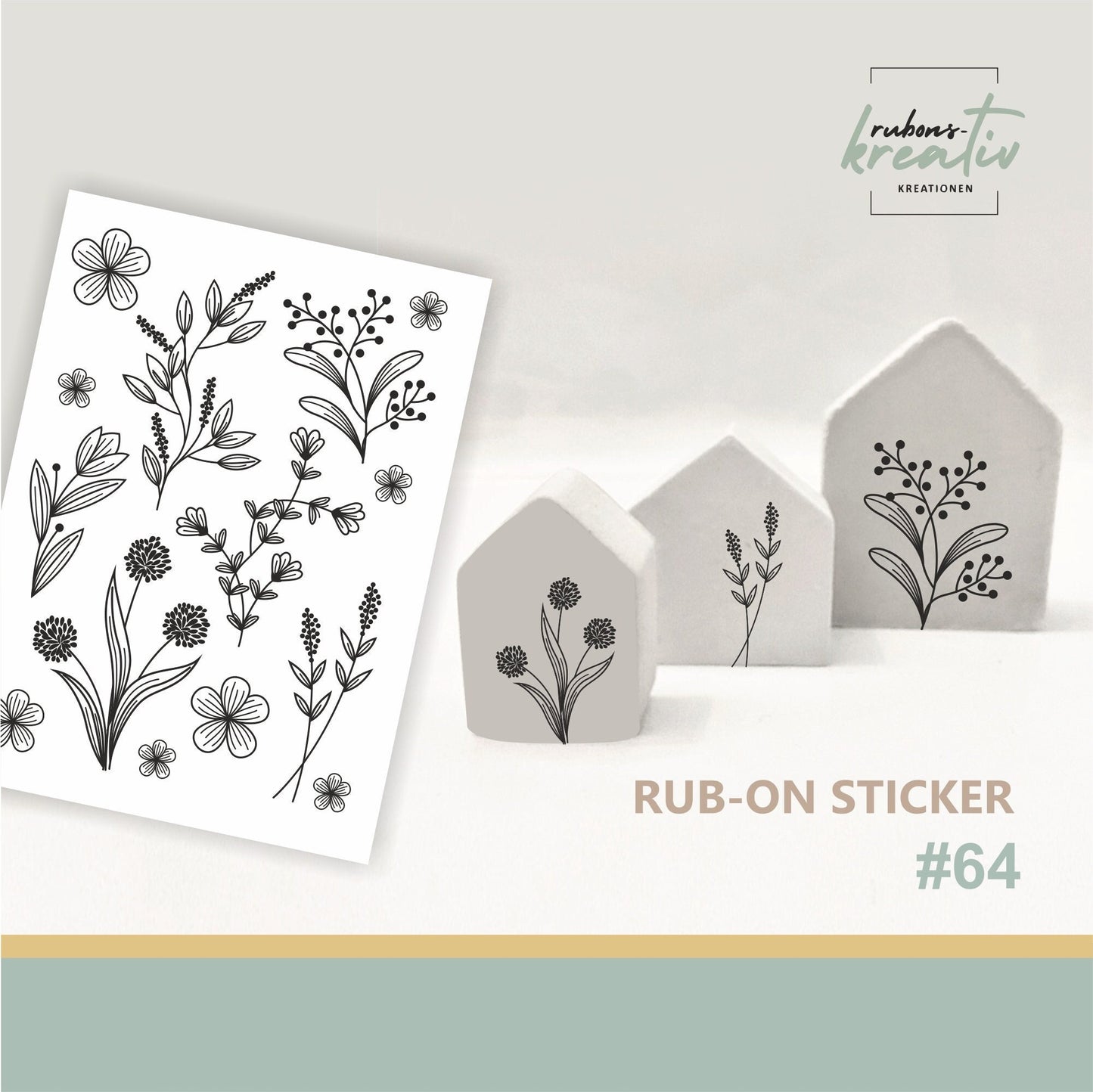 64# Blumen modern Rub Ons Sticker - Rub ons randlos A6 Aufkleber zu Ostern für Dekoration auf Raysin, Keraflott, Holz, Glas