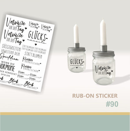 90# Glückmomente rub on sprüche -  randlose Sticker A5 Aufkleber für Dekoration auf Raysin, Keraflott, Holz, Glas