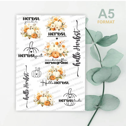 155# Herbst Rub-Ons Sticker Herbst - modern für Dekoration mit Raysin, Keraflott, Holz