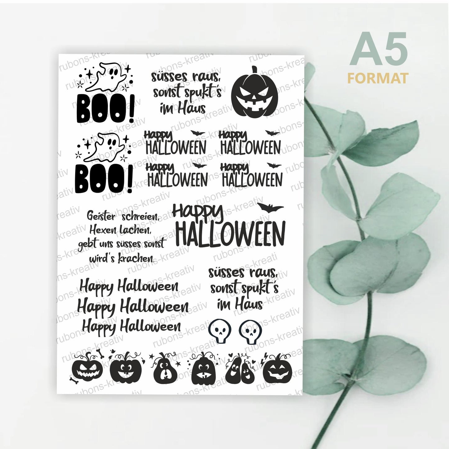 157# Halloween Rub-Ons Sticker Herbst - modern für Dekoration mit Raysin, Keraflott, Holz