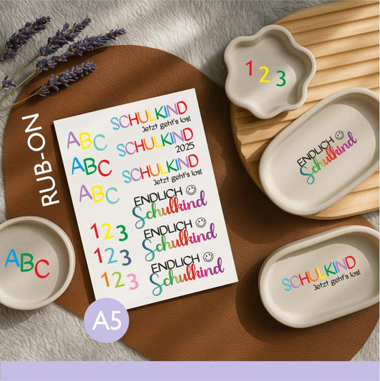 Bunte Rub-On Transfers Schulstart  ABC & Zahlen