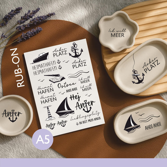 Rub-On Sticker A5 Maritim“  Anker, Ostsee, Meer & Sprüche